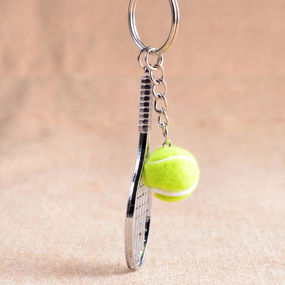 Simulation Key Rings Car Key Chain 6 color Pendant Tennis Ball Mini Keychain Sports Key Chain Tennis Racket Keychain