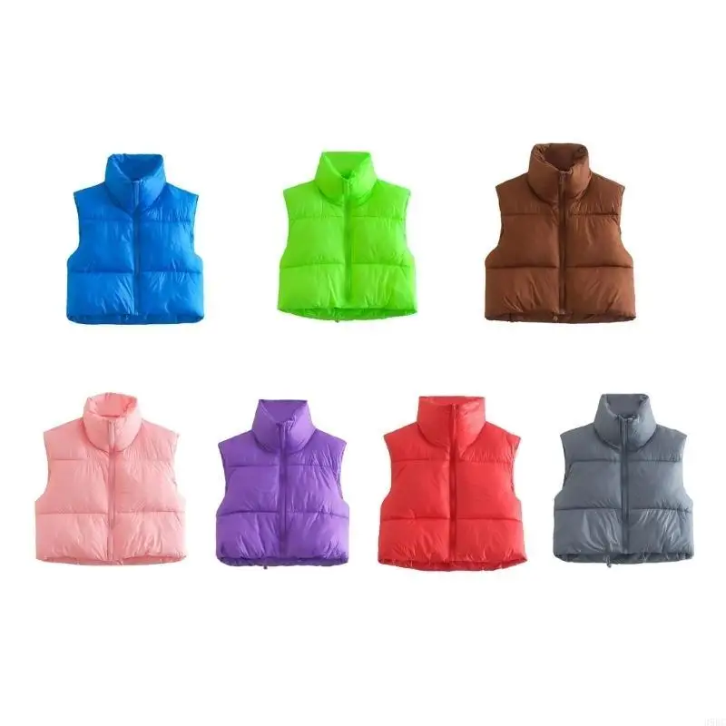 39BC Women's Stand Collar Crop Puffer Vest Lightweight Sleeveless Winter Warm Vest