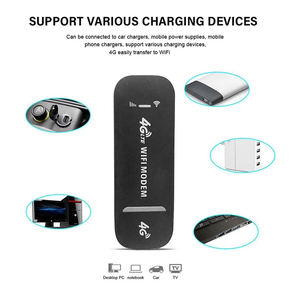 Modem USB sem fio para casa e escritório, roteador WiFi móvel, cartão SIM, cartão de rede, bolso WiFi Hotspot, dongle, 150Mbps, 4G LTE