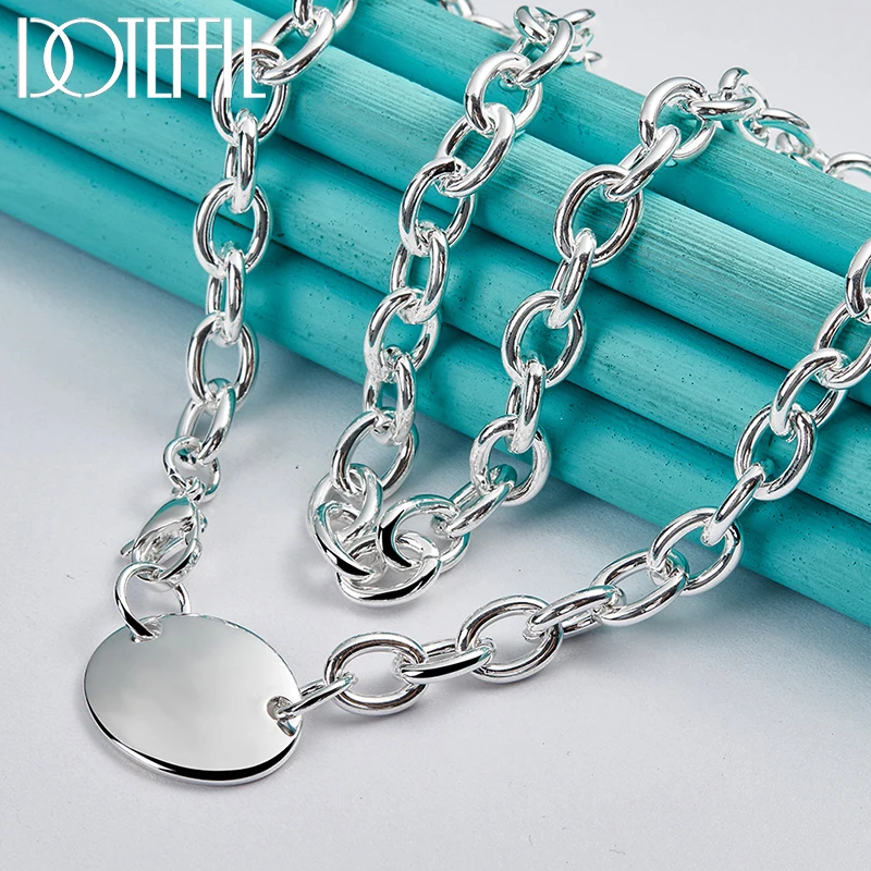 DOTEFFIL 925 Sterling Silver 18 Inch Chain Oval Round Pendant Necklace For Women Wedding Engagement Fashion Jewelry