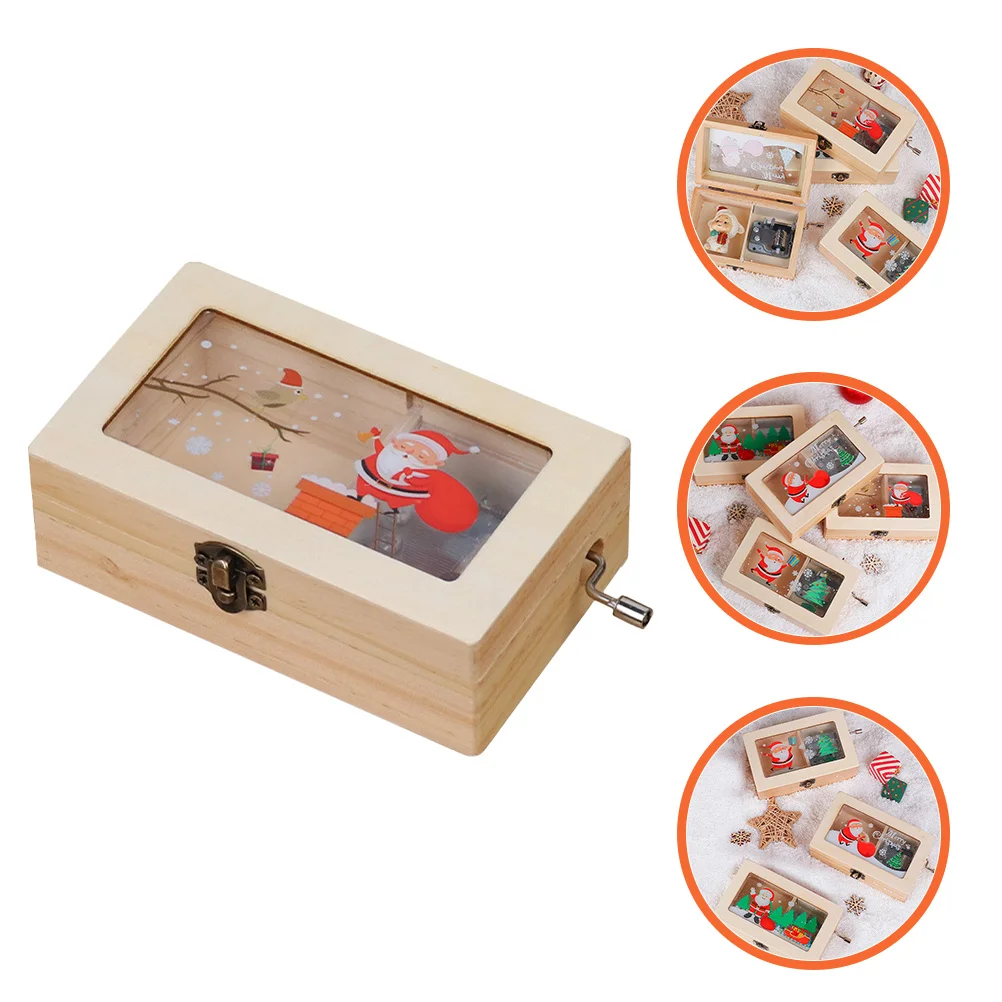 

Christmas Wooden Melody Box Manual Hand-Cranked Music Box Decorative Desktop Ornament Festival Gift Christmas Desktop Decoration