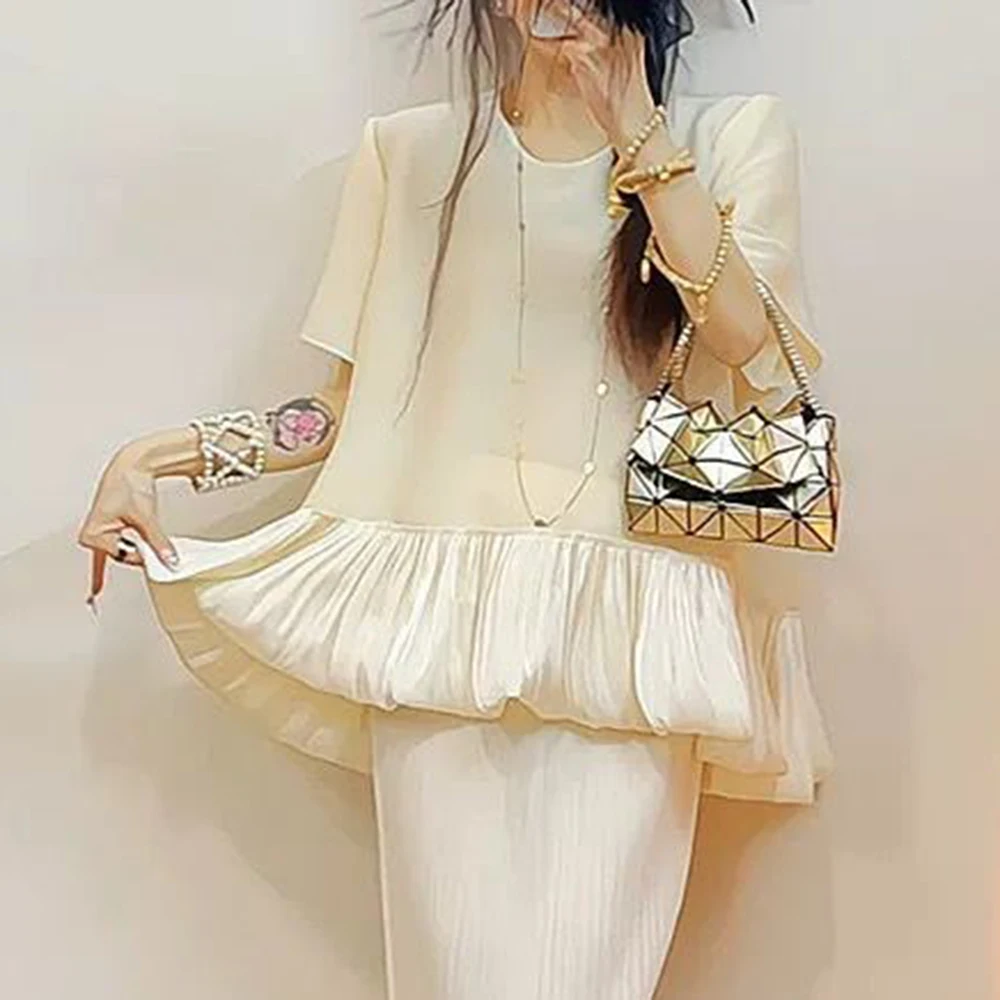 플리츠 패널 새틴 셀러브리티 스타일 탑 빈티지 의류 티셔츠 여성 탑 y2k 액세서리 여성용 셔츠