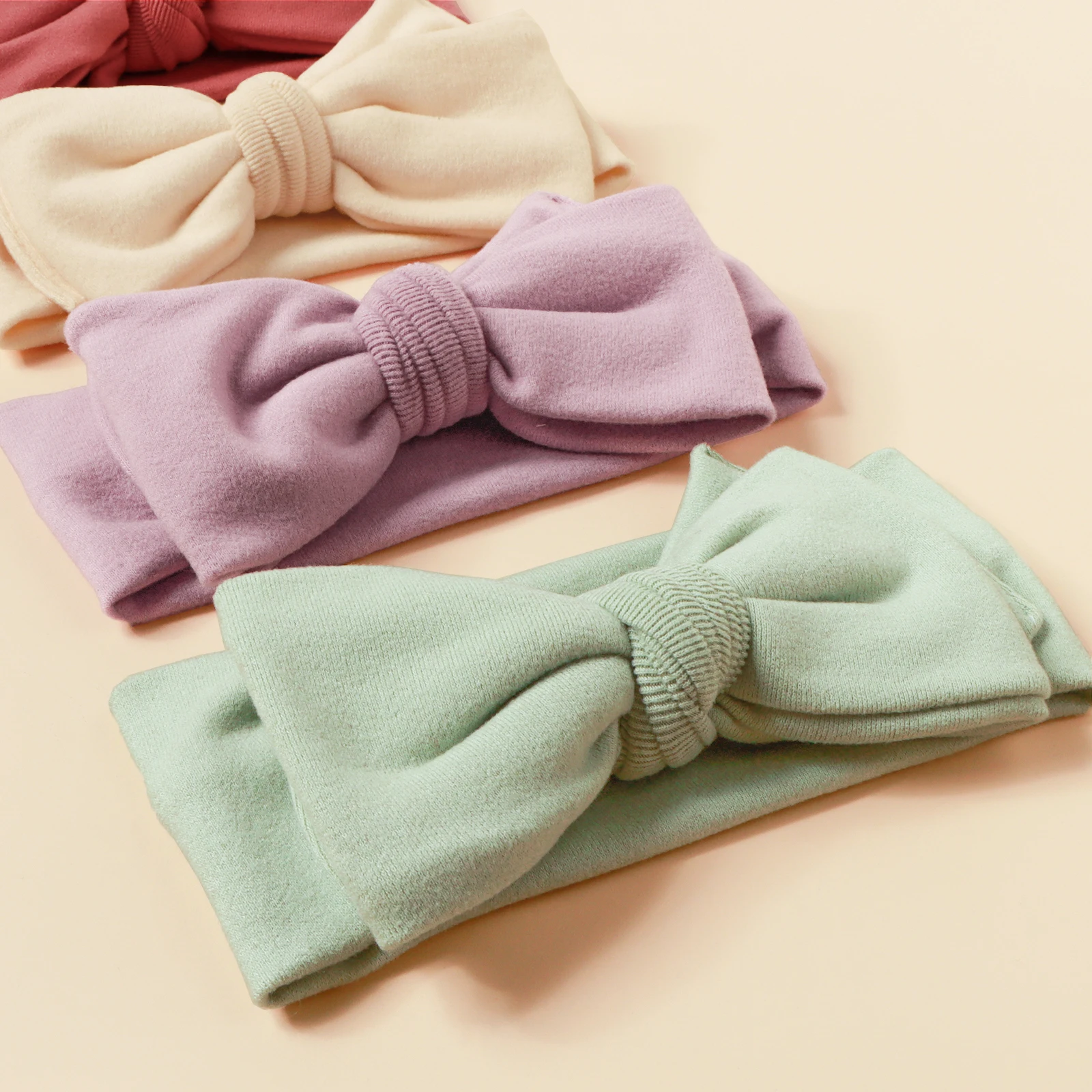 24PC/lot Faux Cashmere Bow Headband Baby Solid Bowknot Elastic Hairbands Infant Toddler Cotton Head Wraps Kids Girls Headwear