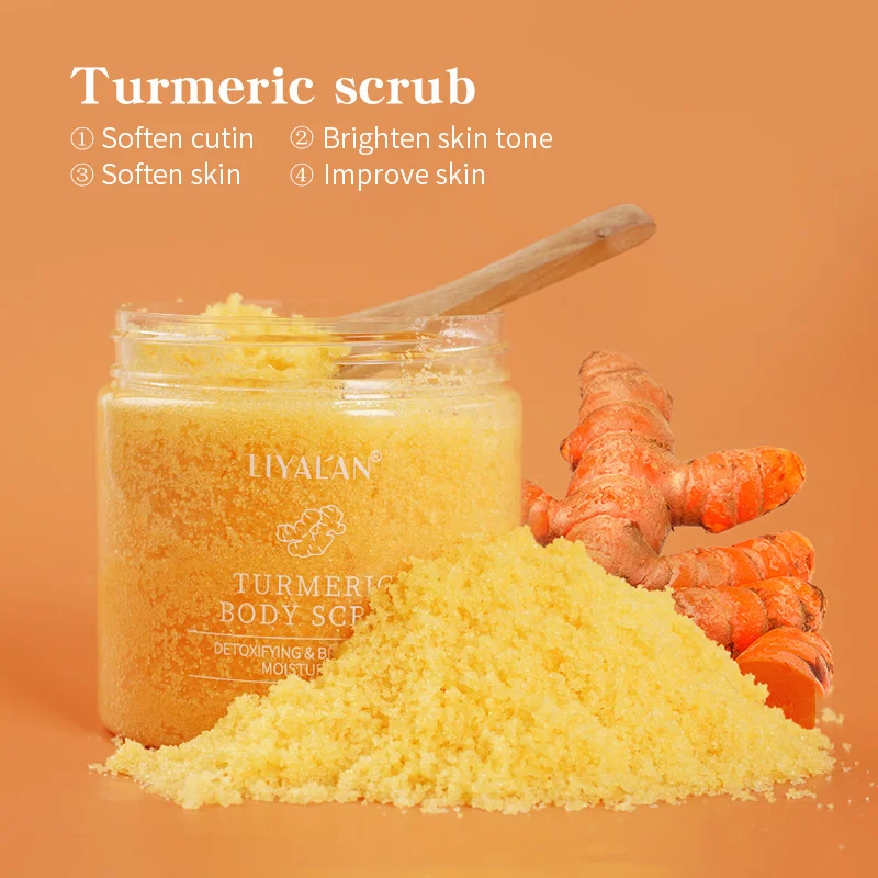 

Turmeric Body Scrub 220g Soften Cutin Smooth Moisturizing Sea Salt Exfoliating Pore Cleaning Brighten Lighten Dark Spots Acne