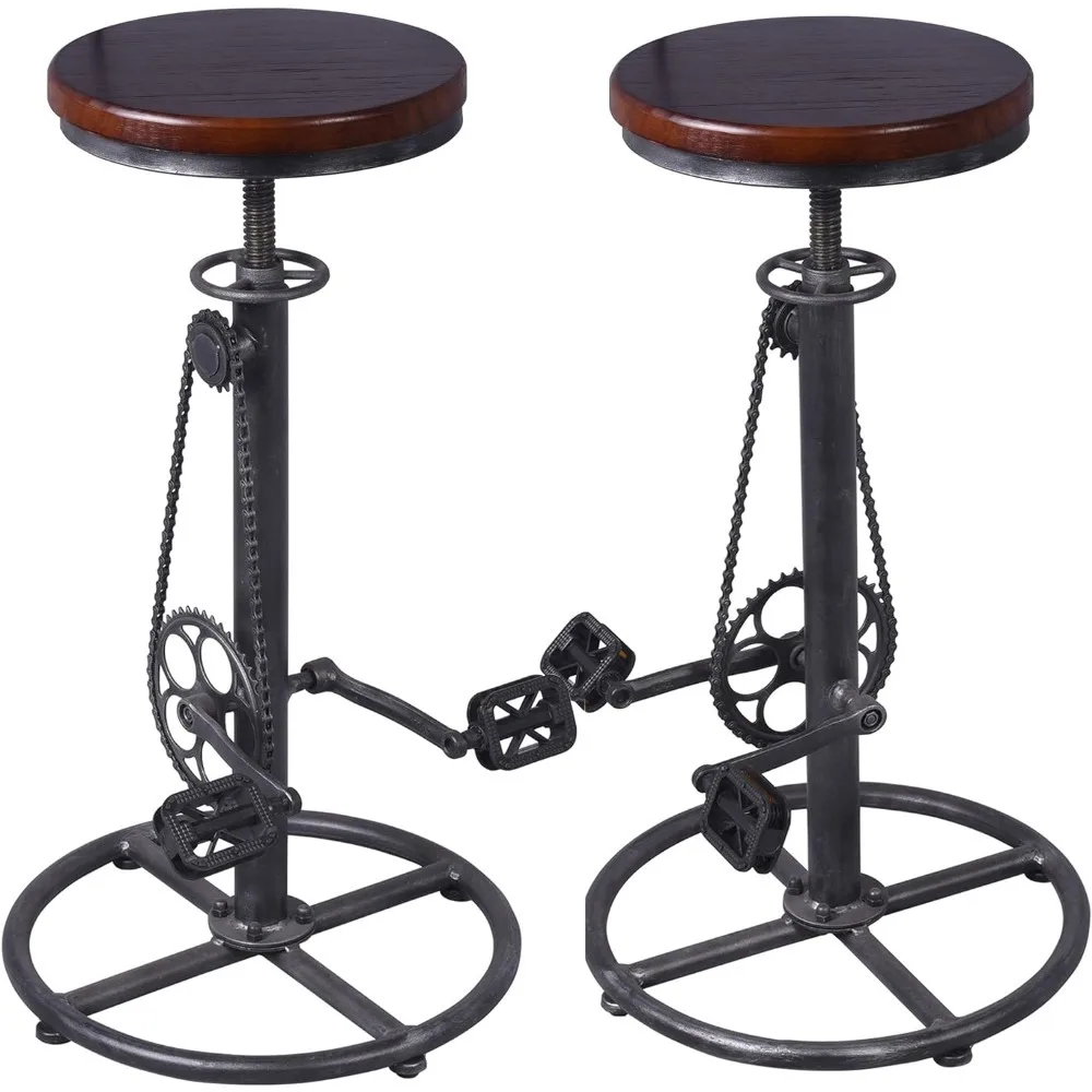 Bar Stools Set of 2, Vintage Swivel Wooden Seat Barstool, Bike Pedal Design Adjustable for Kitchen Island Counter, Bar Stools