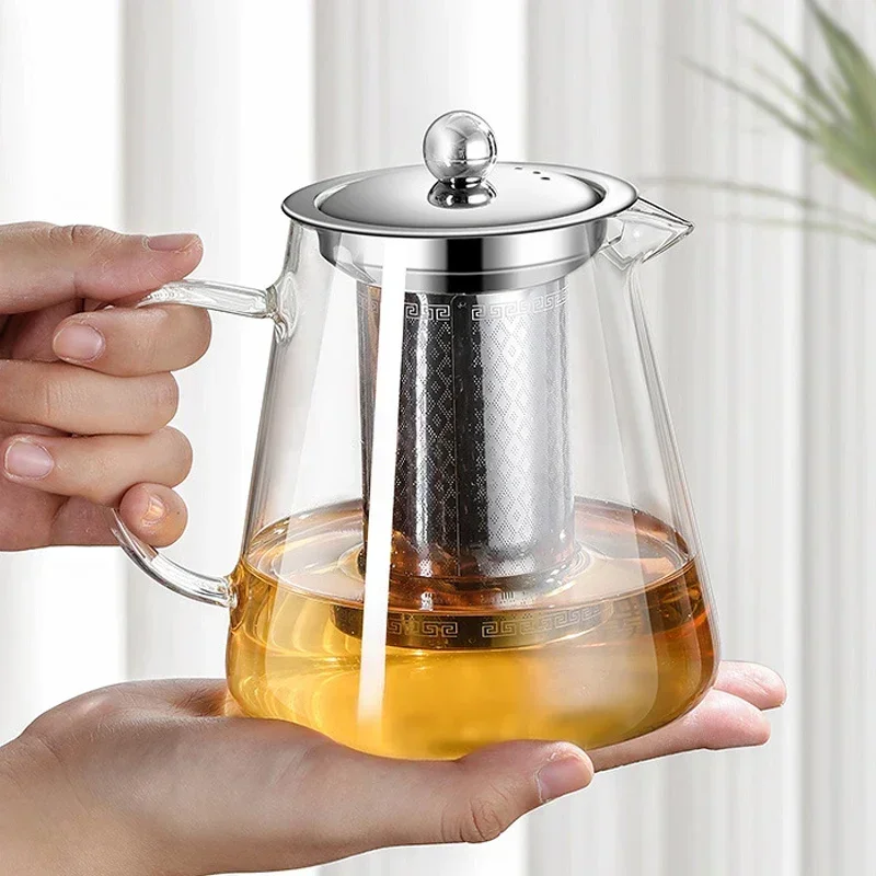 Heat Resistant Glass Teapot With Stainless Steel Strainer Infuser Household Tea Kettle for Induction Cooker Kung Fu Teaware