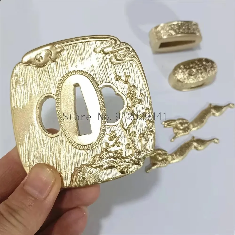 Brass Copper Set Tsuba+Menuki+Fuchi+Kashira For Japanese Samurai Sword Katana/Wakizashi/Tanto Guard Fittings