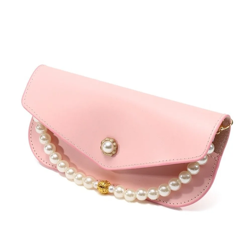 Portable Soft Glasses Case Compact Solid Color Sunglasses Case with Detachable Chain Handle PU Leather Eyewear Clutch Purse