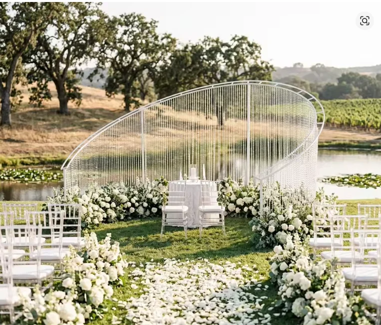 

White Curved Arch Frame with Floral Set for Wedding Stage Background Decoration Simulation Flower Arrangement Combination