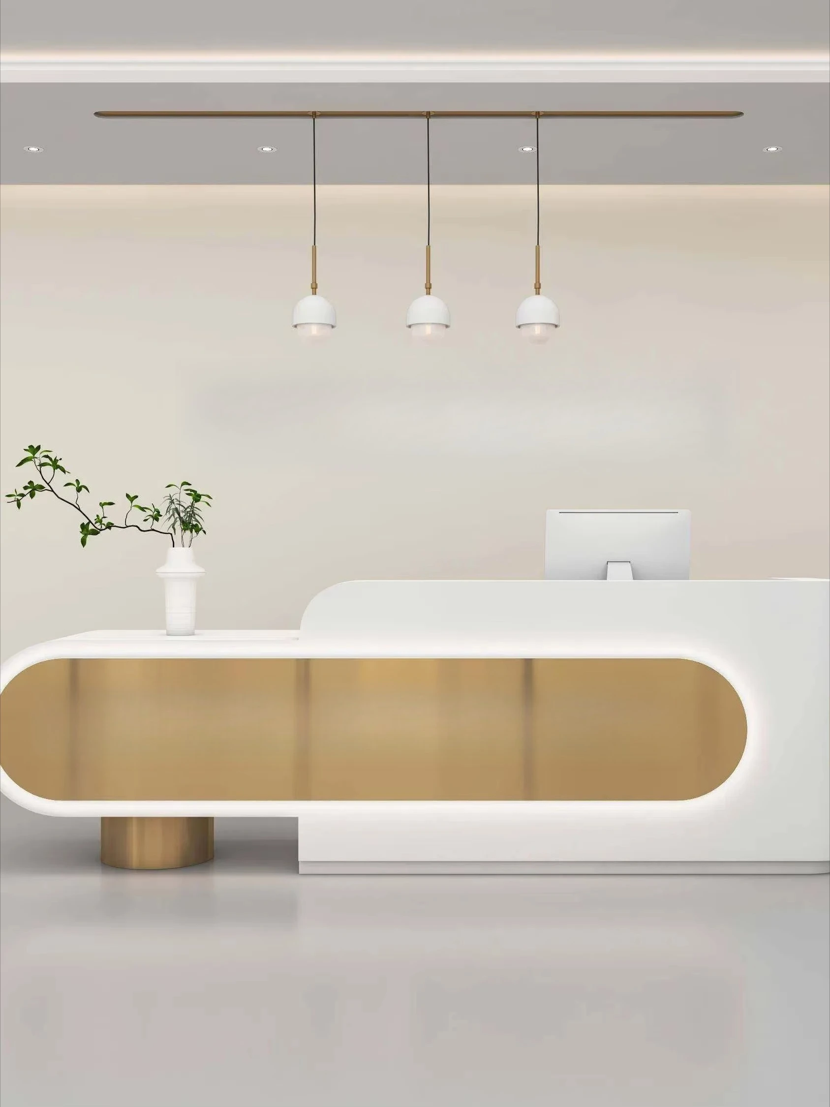 az-Simple Modern Cream Style Reception Desk for Beauty Salon Dental Clinic Bar Counter Training Institution Complete Set@