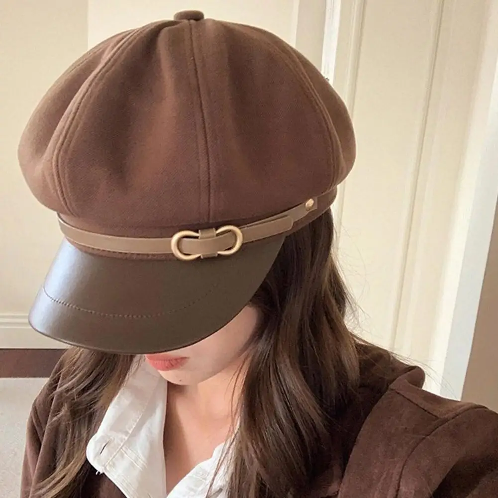 قبعة على الطراز البريطاني القديم للنساء، قبعة موزع الصحف مثمنة متعددة الاستخدامات لمحيط الرأس الكبير قبعة ربيع الخريف