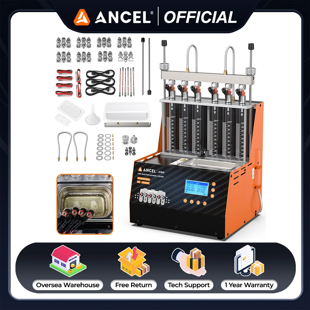 

ANCEL JC600 Car GDI Fuel Injector Cleaner Tester Machine 6 Cylinders Nozzles Ultrasonic Cleaning Testing Tool for Car Motorcycle