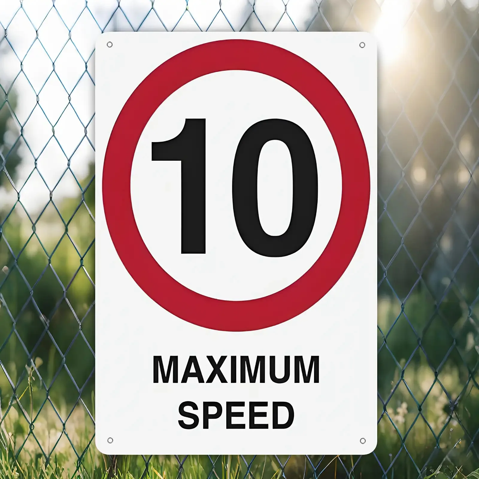 2D Flat, Maximum Speed Limit 10kph (10) - Heavy-Duty Iron Metal Plaque Sign, Red Border Traffic Decoration for Schools, Resident