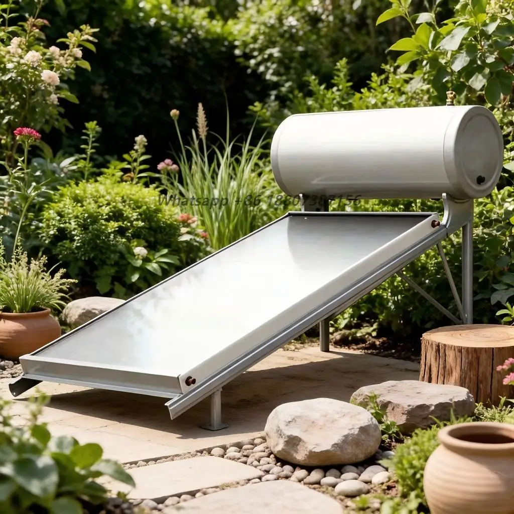 High Pressurized Freestanding Outdoor Electric Flat-Plate Solar Panel Water Heater with Two Panels Blue 200 Liter