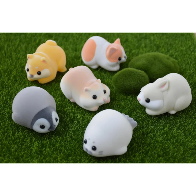 

6pcs/Set Flocking Vinyl Animal Action Figure Hamster Rabbit Cat Kawai Workstation Desktop Decoration Perfect Girls Birthday Gift