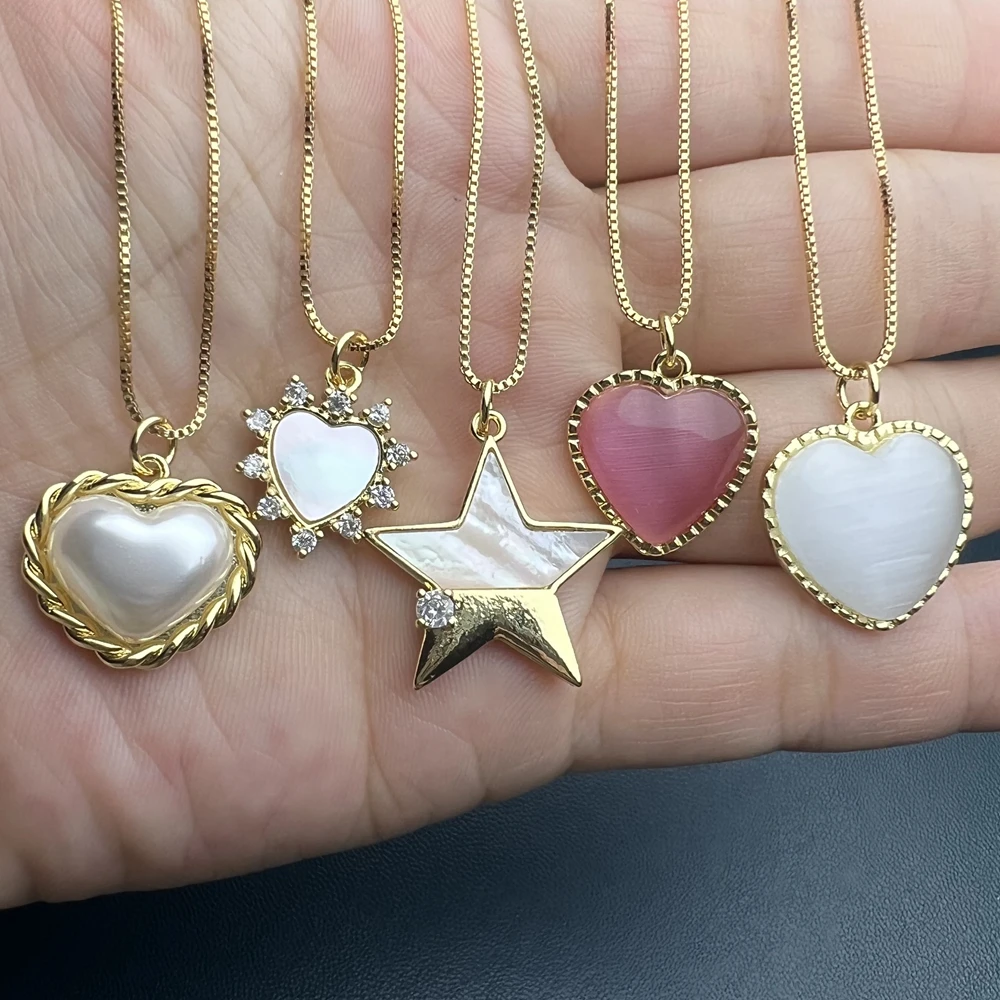 

New Opal Heart Necklace Women Sea Shell Pearl Zircon Pendant Neck 2023 Fashion Delicate Jewelry
