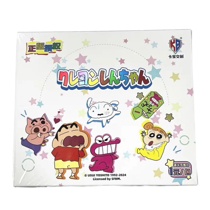 Personagens de Anime Clássicos Crayon Shin-Chan Cartão de Coleção, Caixa Original, Tempo de Diversão V1, Presentes Infantis, Novo em 1 Conjunto, 108 Unidades