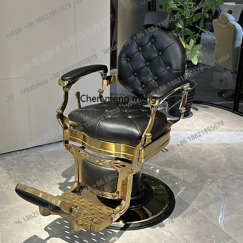 M45 Gold-plated reclining haircut chair, rotating large pump barber shop barber chair