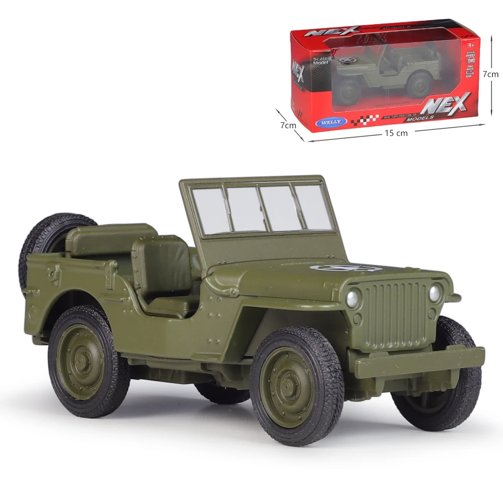 1/36 Willys MB Jeep Toy Car Model Welly Diecast Metal Miniature Pull Back Military Vehicle Collection Gift For Children Boys Kid