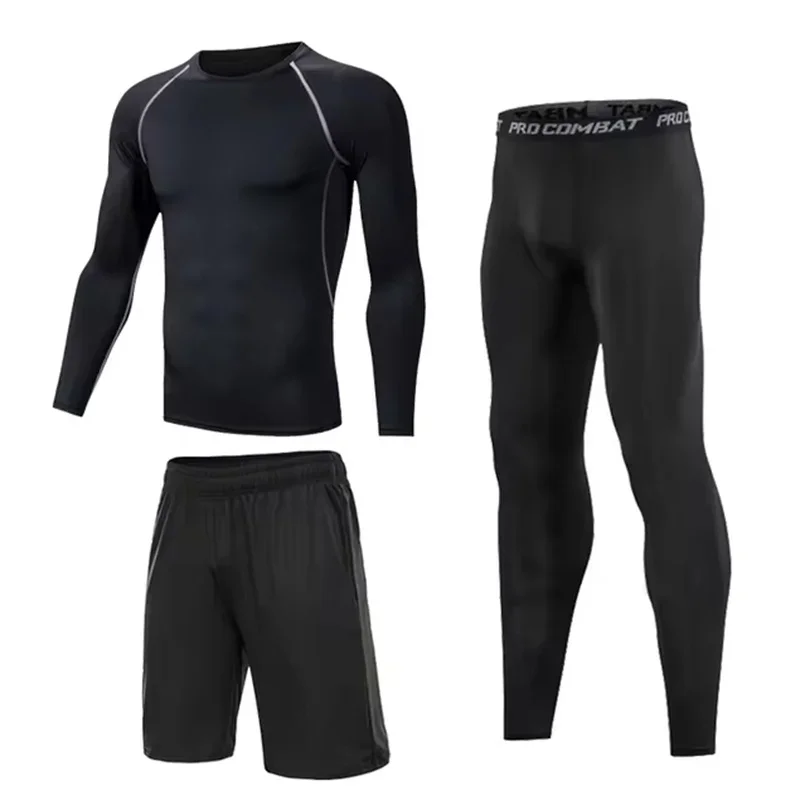 4Pcs Men Ice Silk Compression Sports Suit Quick Dry Tight Outfit for Gym Running Jogging Training