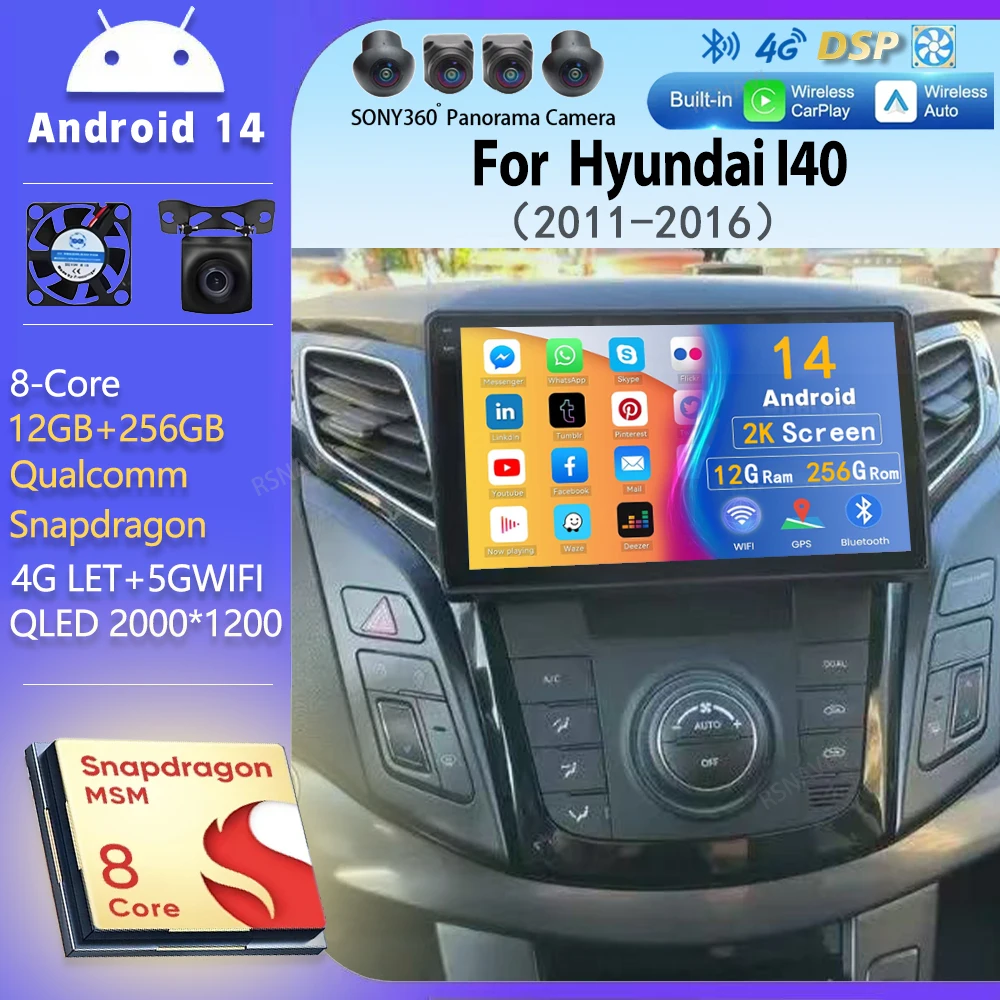 

Автомобильный радиоприемник Android 14 для Hyundai I40 2011 2012-2016 навигационный мультимедийный плеер стерео Wi-Fi + 4G GPS видео DSP BT Carplay Auto
