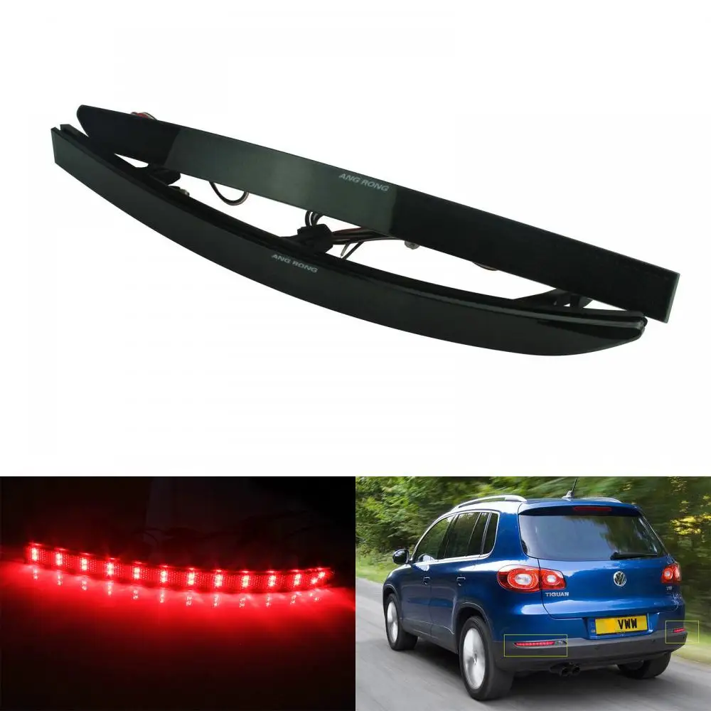 

ANGRONG 2x Black Lens LED Rear Bumper Reflector Brake Tail Stop Light For VW Tiguan 5N 08+