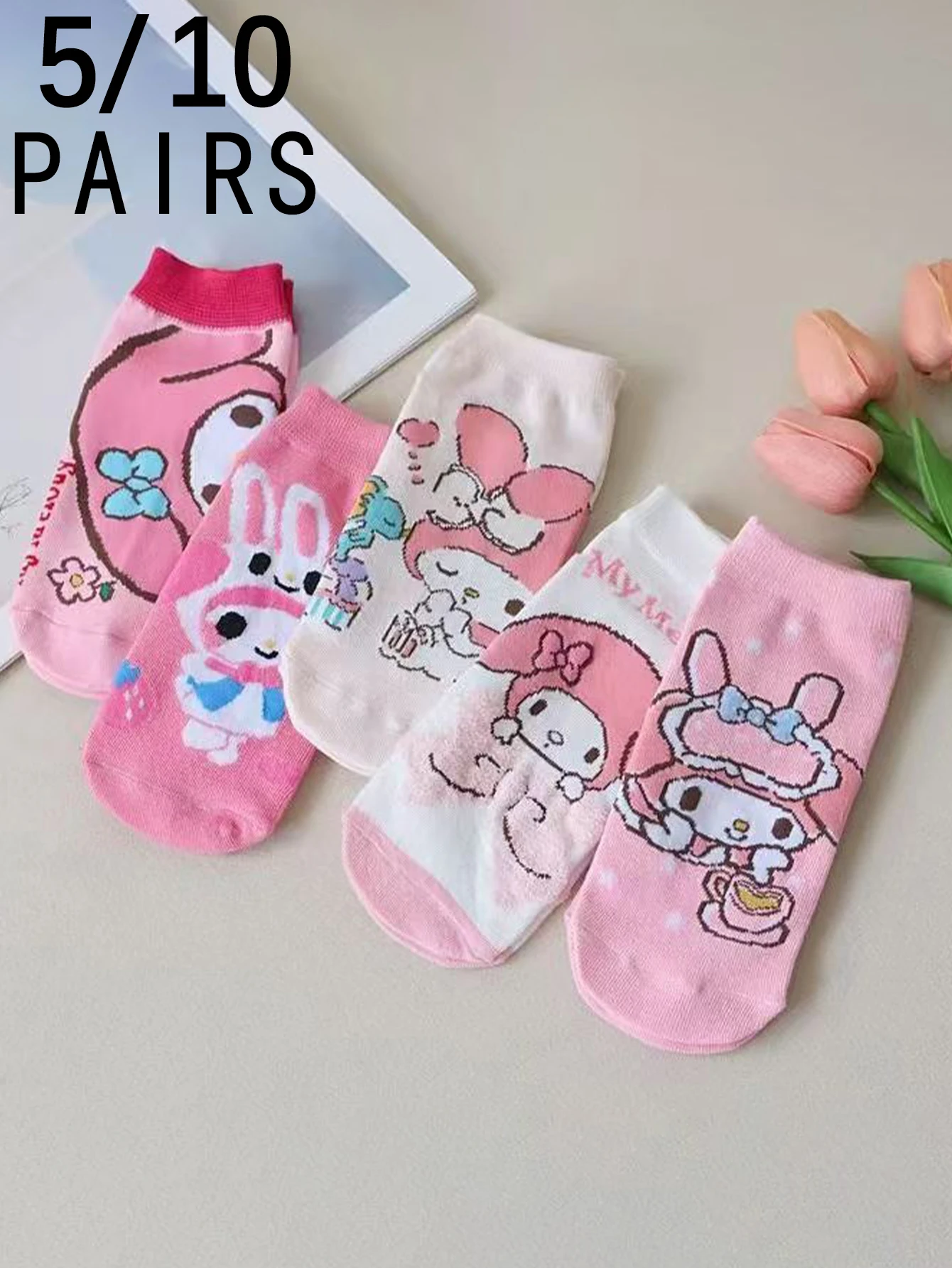 

5/10 пар новых корейских версинок Sanrio с мультяшным рисунком My Melody, милые и милые женские короткие носки