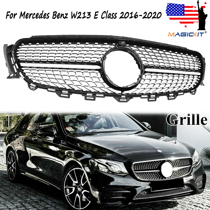 

Front Bumper Grille Grill Assembly For Mercedes Benz W213 E200 E300 E400 E450 2016-2020 Front Racing Grills Diamond Black Trim