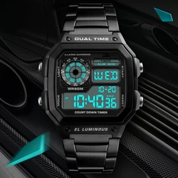 Men's Sports Watches Business Stainless Steel Digital Watch Men Military Wristwatch 5ATM Waterproof Montre Sport Homme Watches