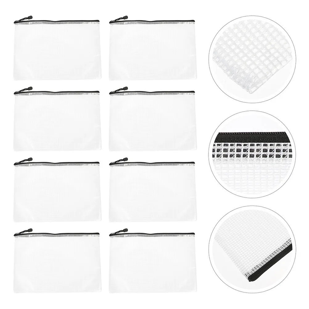 

15Pcs Black Zipper Pouch Heavy Duty PVC Material Large Capacity Mesh Zipper File Bag for Students Teachers Office Workers Clear