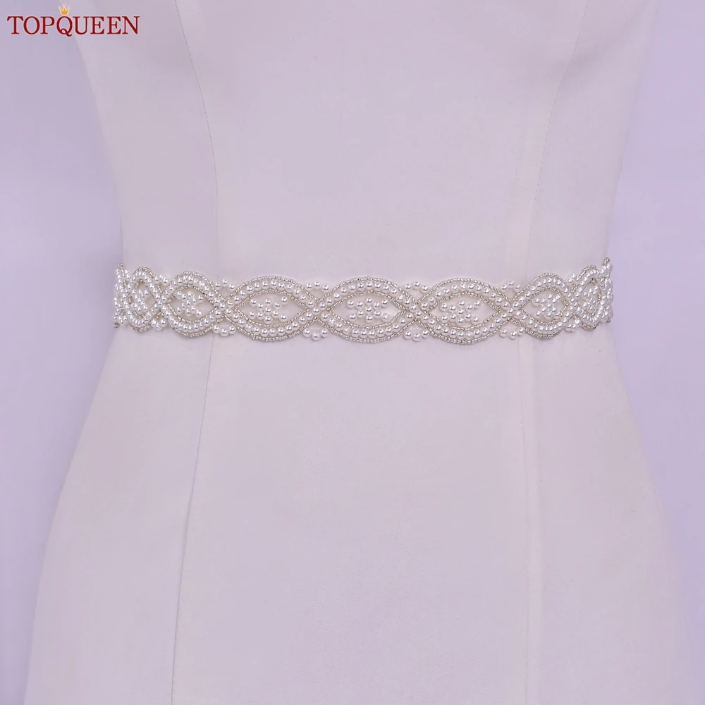 TOPQUEEN Handmade Belts for Wedding Dress Pearls Decoration Women Bridal Female Formal Evening Party Gown Ribbon Sashes S353A