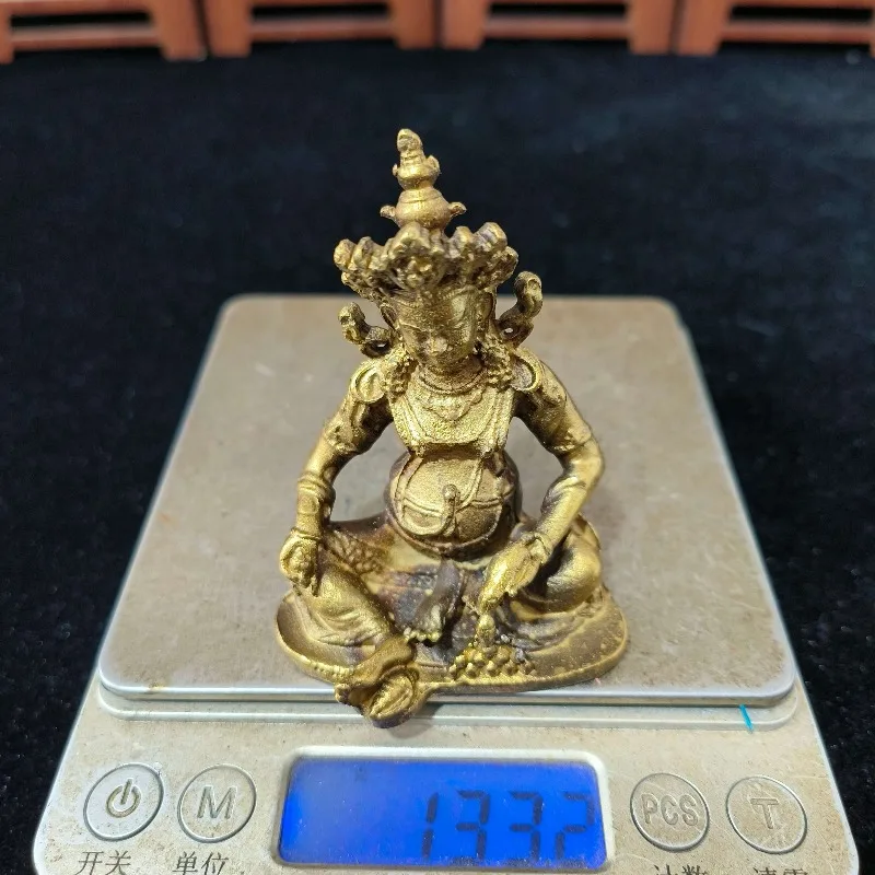 Vintage Gilt Yellow Jambhala Statue God of Wealth Figurine Tibetan Buddhism Desktop Home Altar Collectible Ornament
