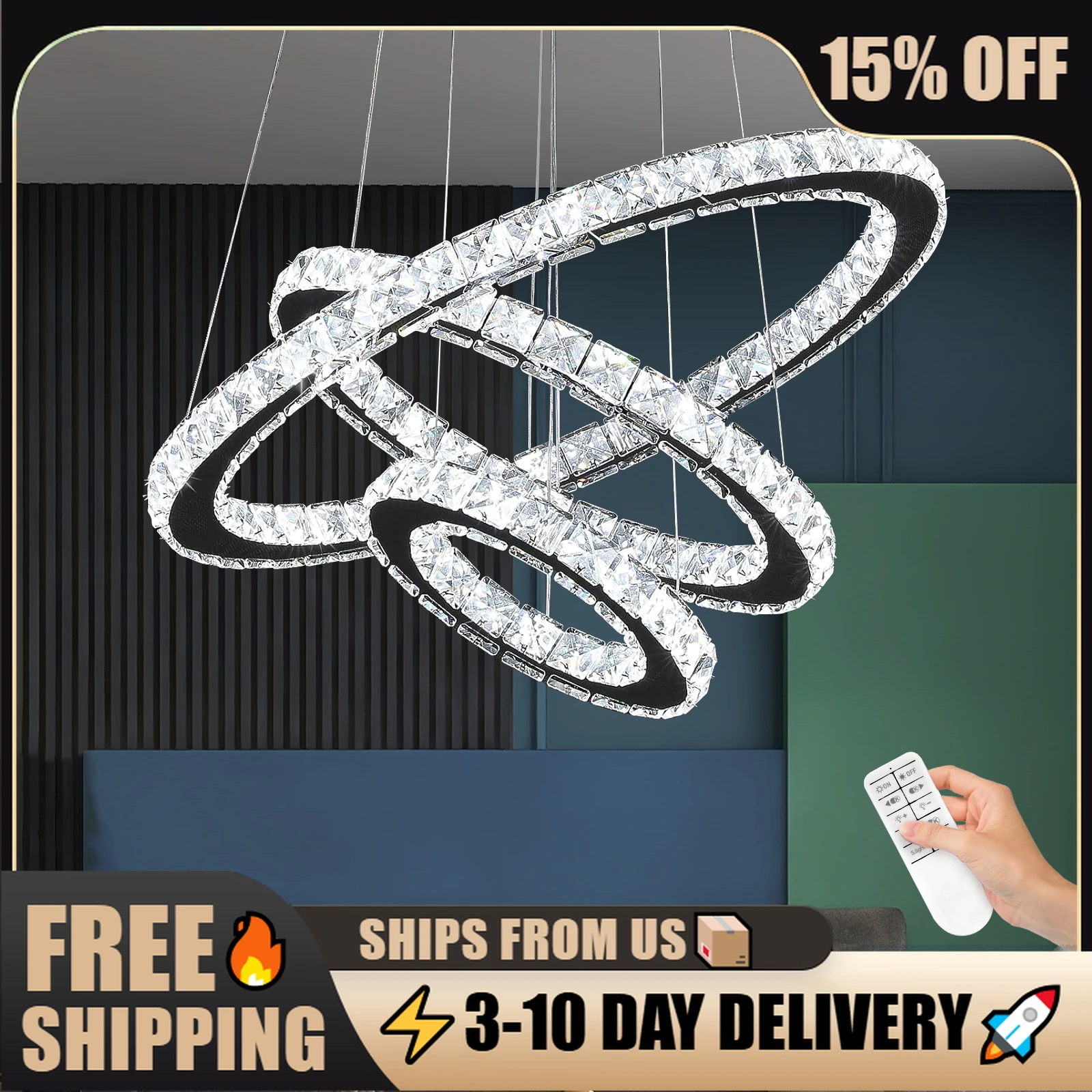 

Adjustable Diamond Crystal Pendant Light, Stepless Dimming, Stepless Dimming, Luxe Ceiling Light, Modern Crystal Lighting