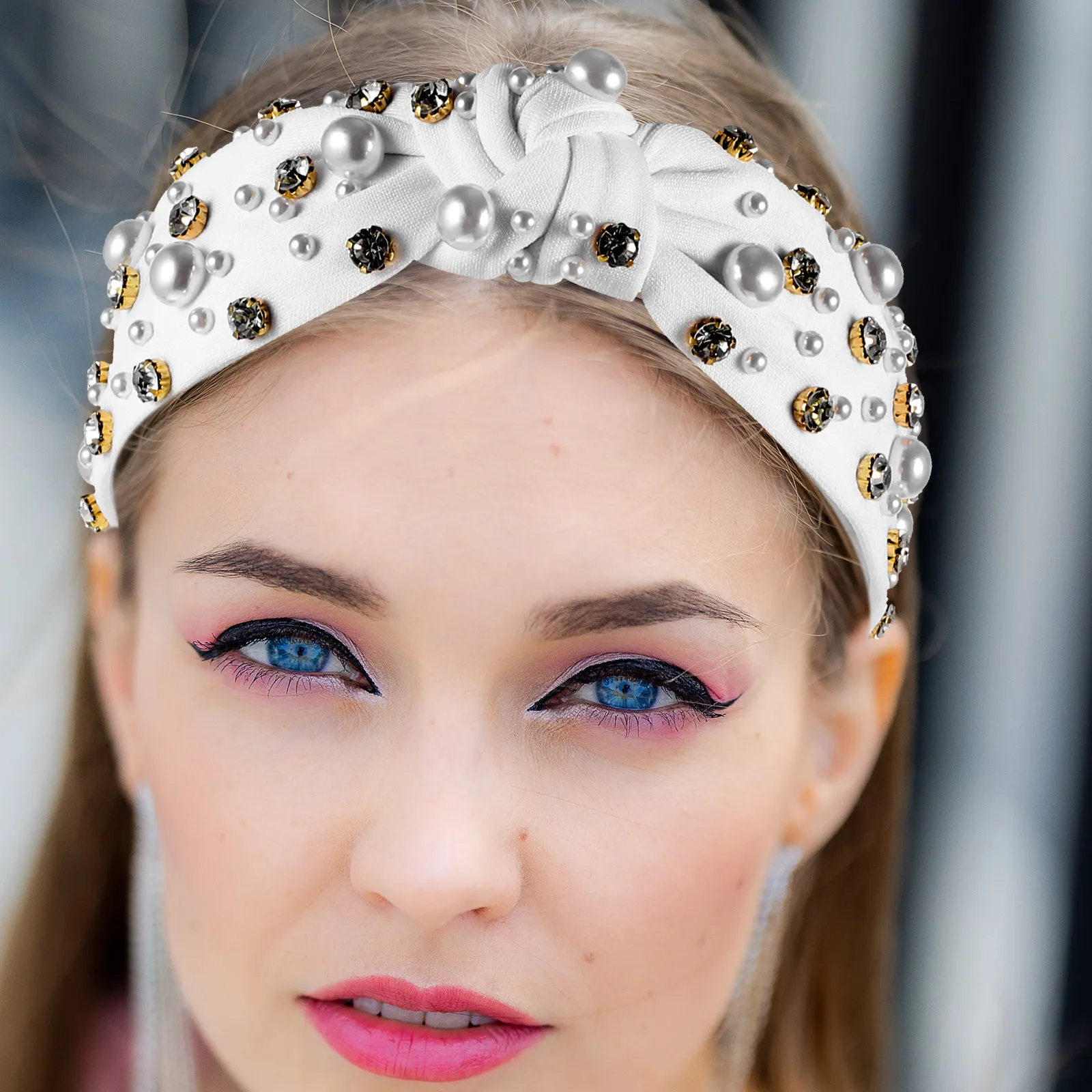 

Pearl Rhinestone Geometric Fabric Women Headb White Sparkly Hair B Comfortable Party Fashion Style Knotted