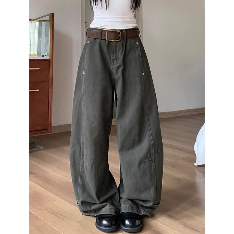 

YIBASHU 2025 Осенние широкие джинсы с высокой талией Джинсовые брюки Женские джинсы Harajuku Винтаж 2000-х Y2K BF Стиль Свободные джинсы Брюки