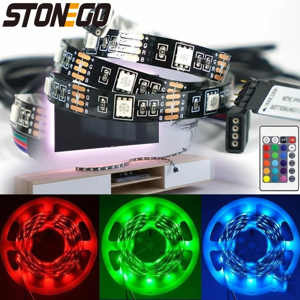 

1 2 3M 2835LED Bluetooth Strip USB 24 Keys Background Light Strip Waterproof RGB 7 Colours Ad Lighting
