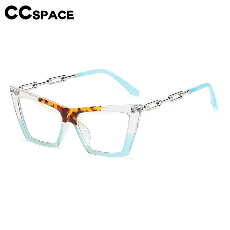 56717 Women Fashion Chain Hollow Out Leg Optical Spectacle Frame New Two Color Splicing Cat Eye Blue Computer Glasses