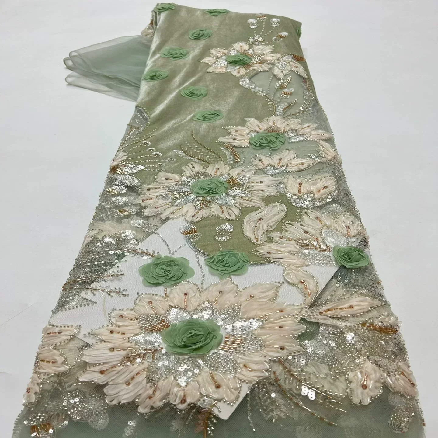 5yard 3D three-dimensional ribbon flower embroidery flannel fabric Cheongsam dress designer clothing matirial fabric for dress