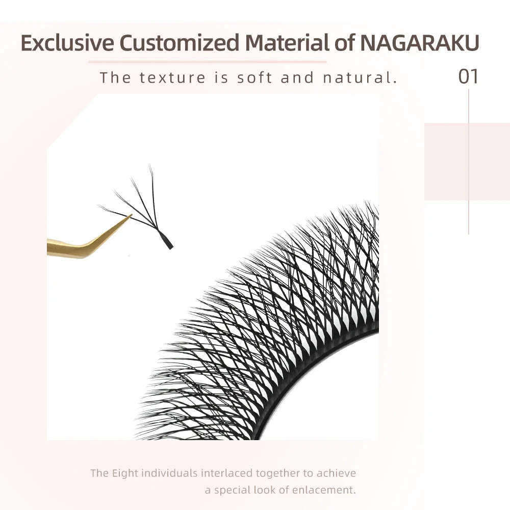 NAGARAKU Double Tips 4D W Shape Eyelash Extensions Split Top 8 Individual Interlaced Lashes