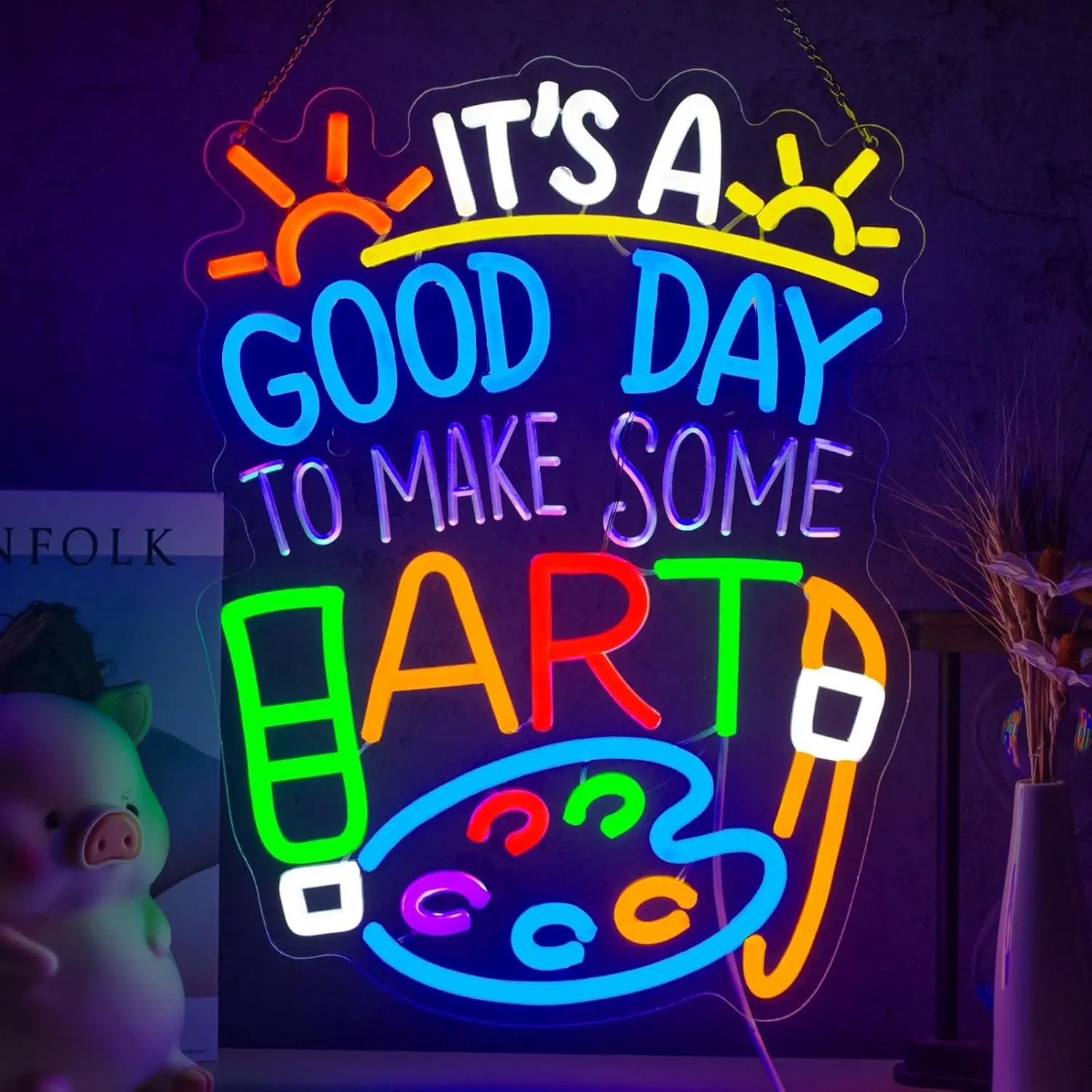 アートスタジオ、寝室、パーティー、音楽室、バー、クラブ、壁の装飾、ギフトに最適な、調光可能なクリエイティブなledネオンサイン「make-some-art」ネオンライトサイン