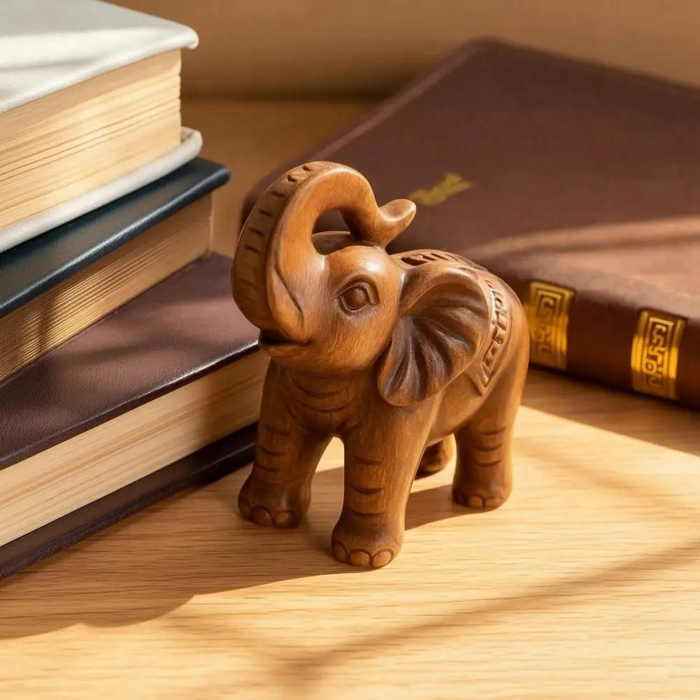 Decorative Sculpture Resin Wood Grain Figurine Resin Elephant Figurine Ornament Wood Grain Elephant Statue Auspicious for Home