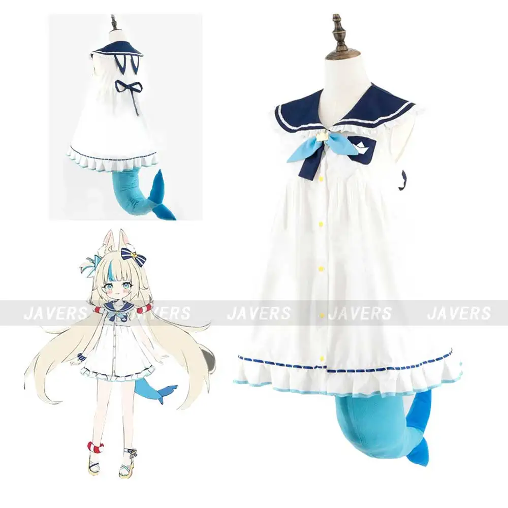 

Виртуальный YouTuber Gura Реинкарнация Акула Самеко Саба Косплей Костюм Hololive Платье Хвост Женщина Kawaii Хэллоуин Костюм