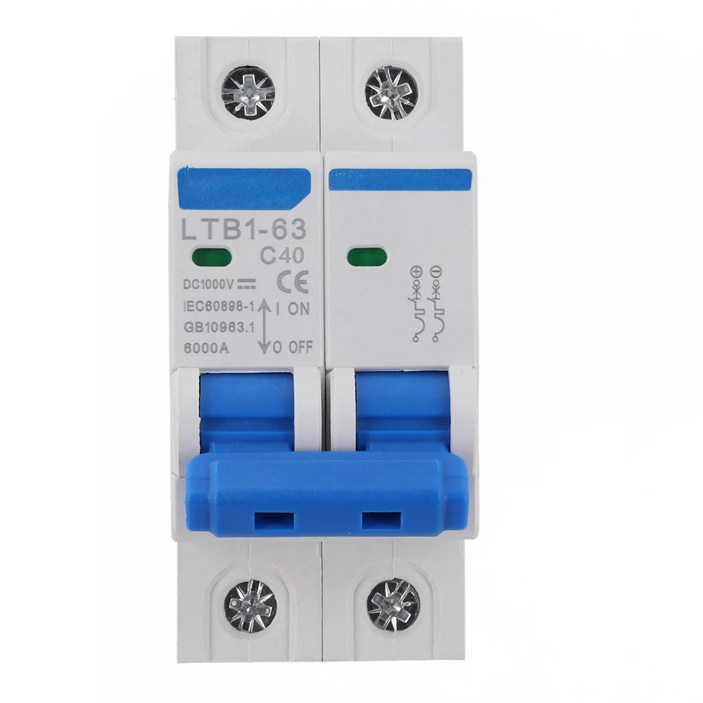 40 Amp 1000V DC Circuit Breaker 2 Pole with DIN Rail Mount for Overload and Short Circuit Protection in Solar Systems