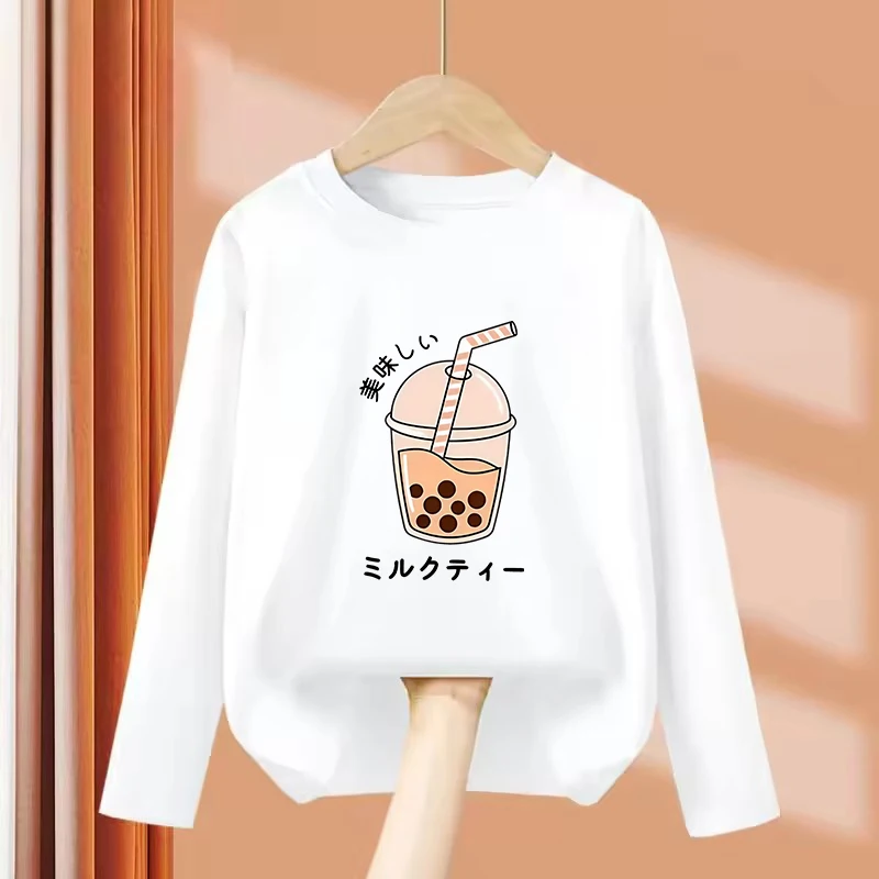 Long Sleeve Y2k Graphic Juice Design T Shirts Kids Children's T-shirt Boys Girls Summer Spring Casual Top Tee