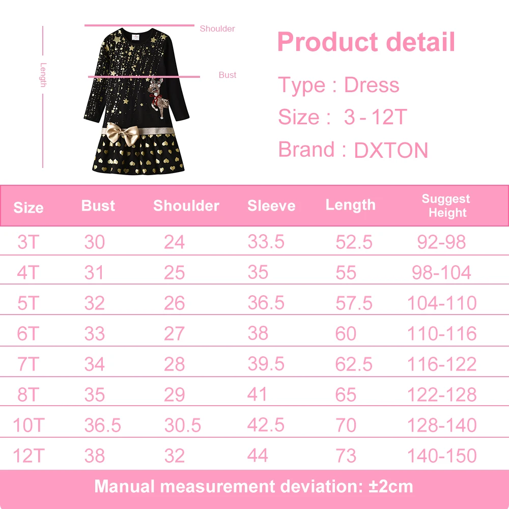 DXTON New Year Children Dress Sequined Elk Kids Dresses For Girls Star Print Long Sleeve Winter Toddler Cotton Dress Xmas Clothe