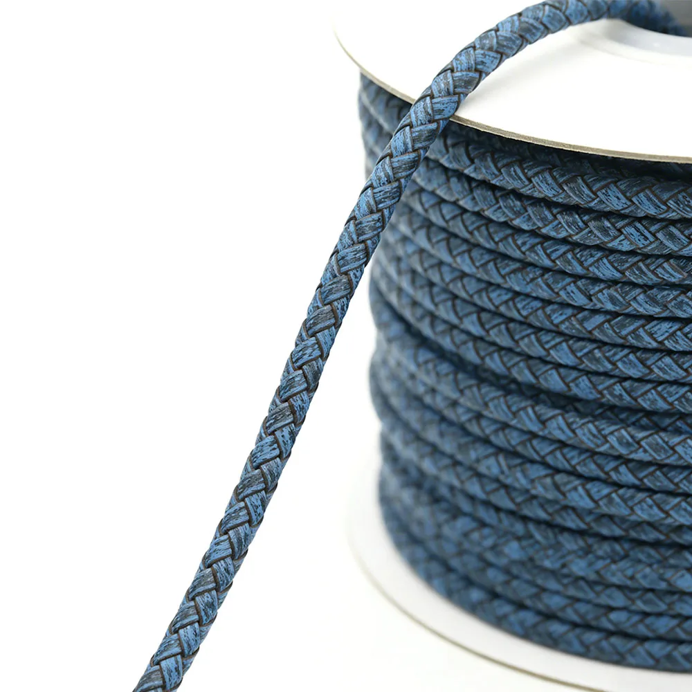 

10 Meters/Roll Vintage Blue Cowhide Rope Round String Braided Genuine Leather Cord for Jewelry Making DIY Bracelets Accessories