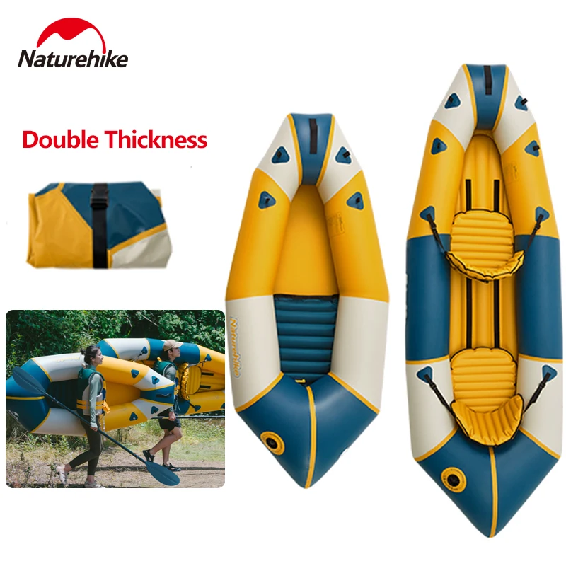 Naturehike Inflatable Kayak Canoe Single Double Rowing Boat Outdoor Folding Assault Boat Water Sports Fishing 210D Nylon TPU