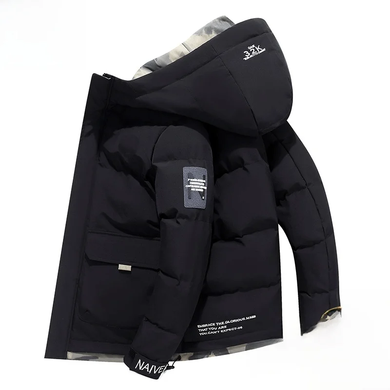 

Men's Quilted Cotton Jaet Winter Thiened Hooded Coat Casual Warm Faionable Youthful Stand Fit Polyester Fiber