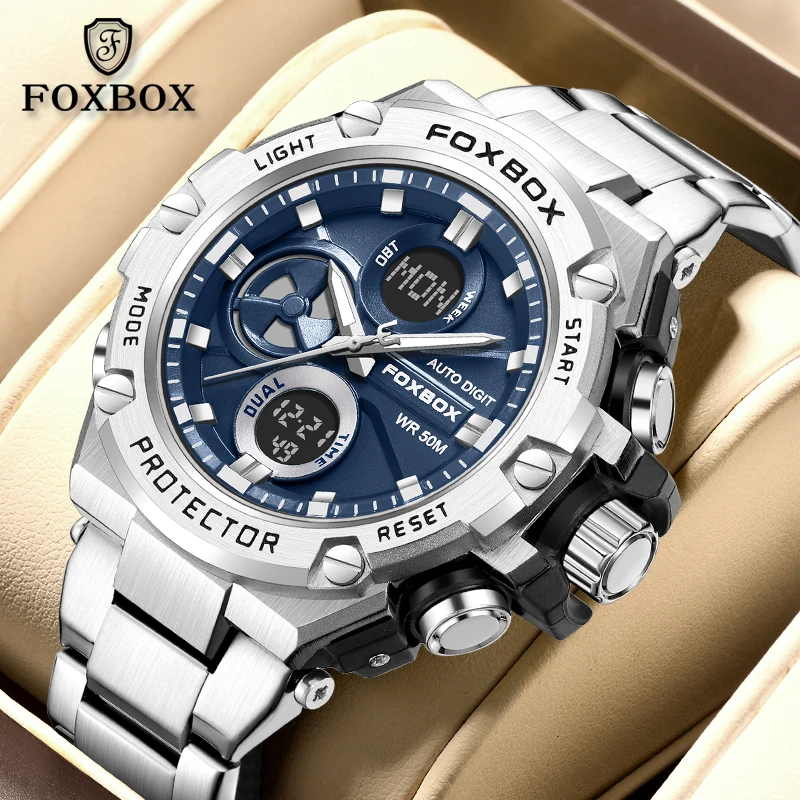 

FOXBOX 2024 New Luxury Mens Watch LIGE Brand Sports Digital Quartz Watches Men 5ATM Waterproof Luminous Wristwatch Reloj Hombre