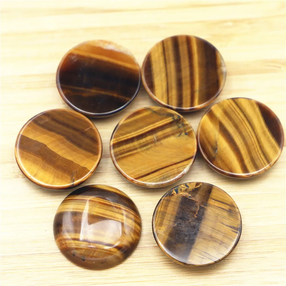 30mm Natural Stone Tiger Eye Round Cabochon Beads Fit DIY Earring Bracelet Jewelry Making Finding Wholesale Free Shipping 12Pcs